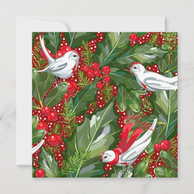 Personalised Christmas Birds Flat Holiday Card (Front)