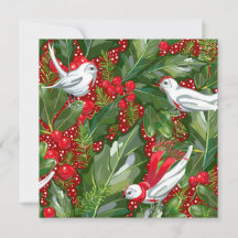 Personalised Christmas Birds Flat Holiday Card