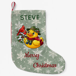 Personalised Christmas Birdwatcher Rubber Duck Small Christmas Stocking
