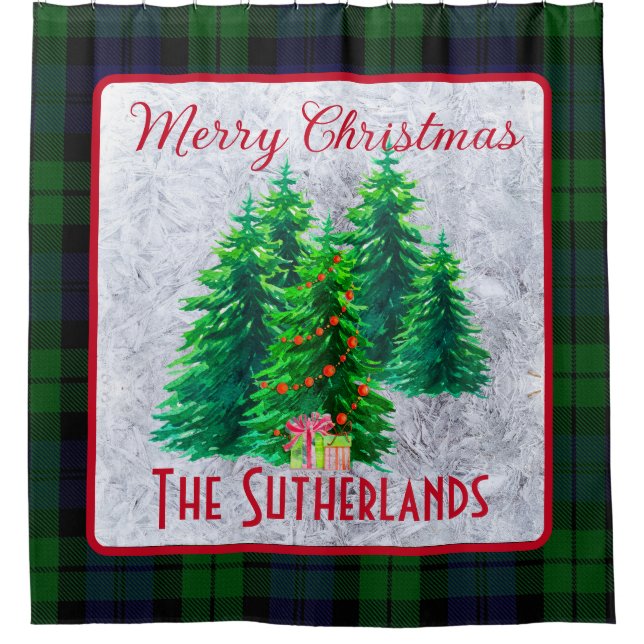 Personalised Christmas Black Watch Tartan Shower Curtain (Front)