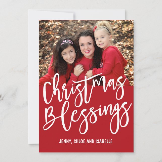 Personalised Christmas Blessings Family Photo Card (Front)