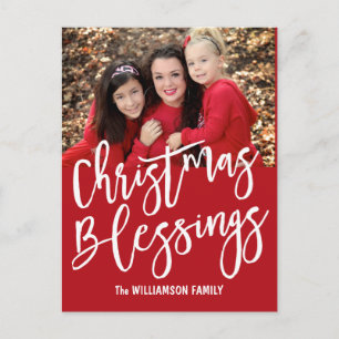 Personalised Christmas Blessings Family Photo Holiday Postcard