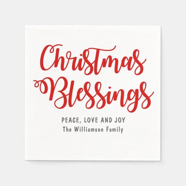 Personalised Christmas Blessings Red and White Napkin (Front)