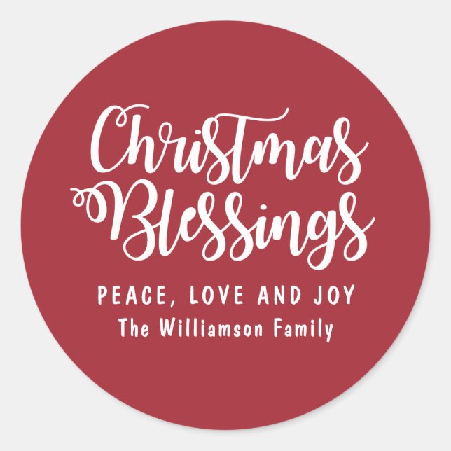 Personalised Christmas Blessings Silver and White Classic Round Sticker (Front)