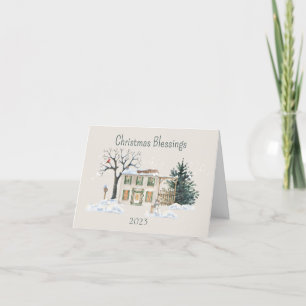 Personalised Christmas Blessings Watercolor Holiday Card