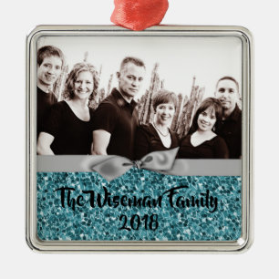 Personalised Christmas Blue Glitter PHOTO Ornament