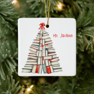 Personalised Christmas Book Tree-Teacher/Librarian Ceramic Ornament
