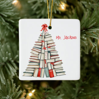 Personalised Christmas Book Tree-Teacher/Librarian Ceramic Ornament