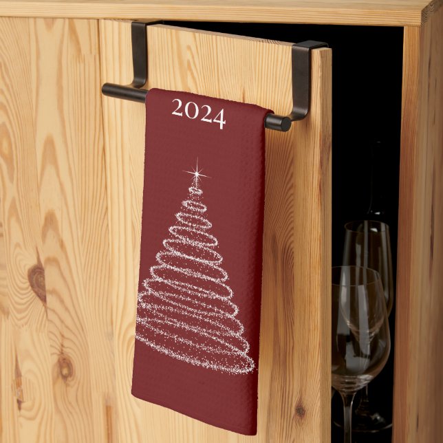 Personalised Christmas burgundy kitchen towel  (Thirds Fold)