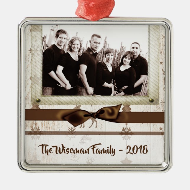 Personalised Christmas Burlap Deer PHOTO Ornament (Front)