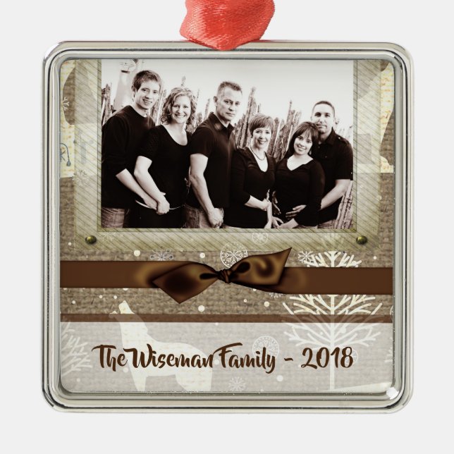 Personalised  Christmas Burlap Deer PHOTO Ornament (Front)