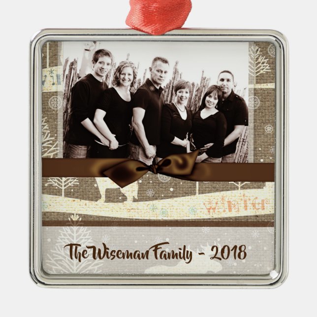 Personalised Christmas Burlap Deer  PHOTO Ornament (Front)