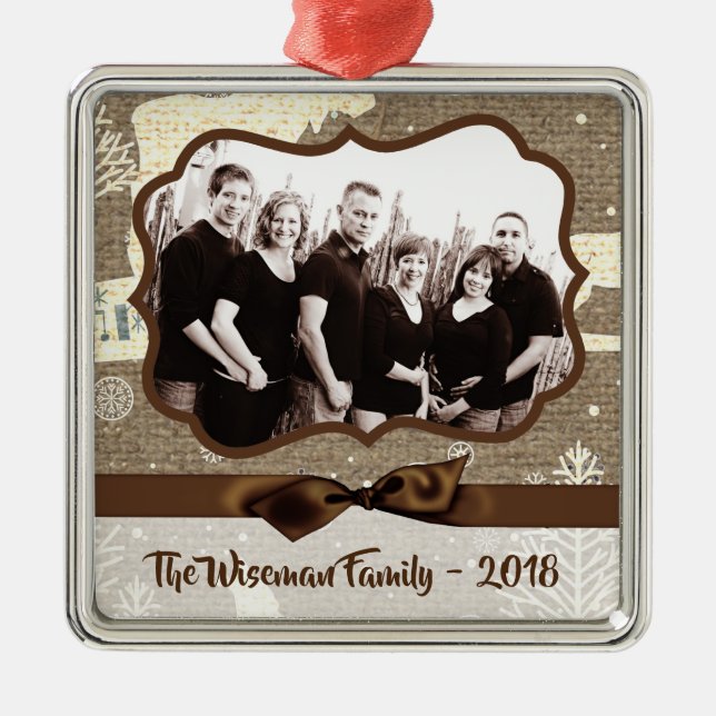 Personalised Christmas Burlap Deer PHOTO Ornament (Front)