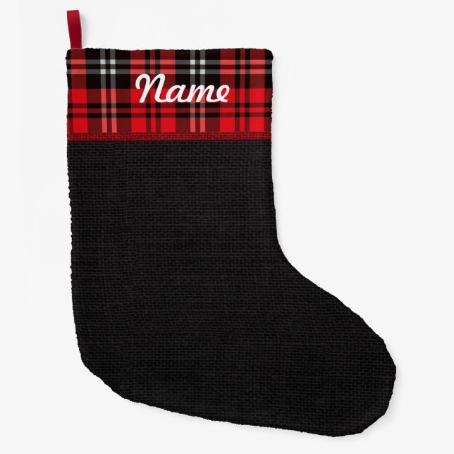 Personalised Christmas Burlap Tartan Large Christmas Stocking (Front)