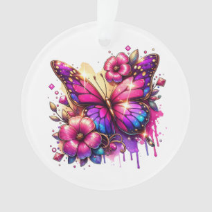 Personalised Christmas Butterfly and Flowers Ornament