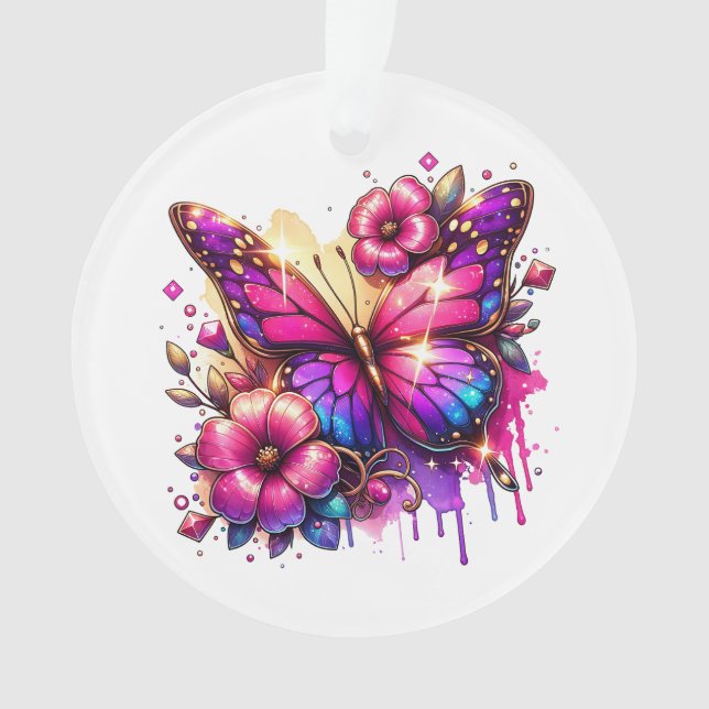 Personalised Christmas Butterfly and Flowers Ornament (Front)