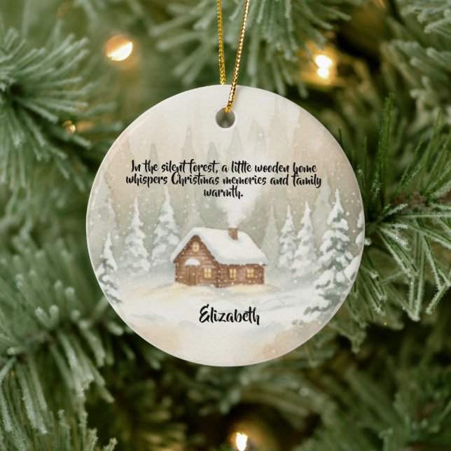 Personalised Christmas Cabin Ceramic Ornament (Tree)