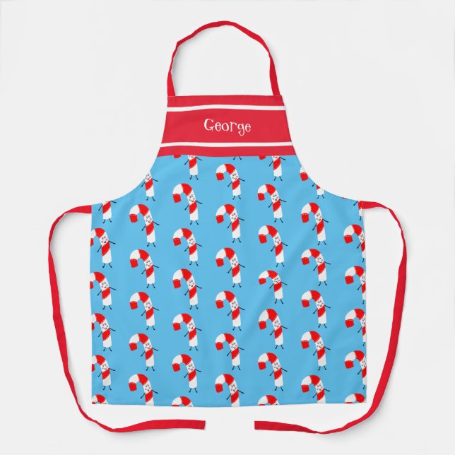 Personalised Christmas Candy Cane Apron (Front)