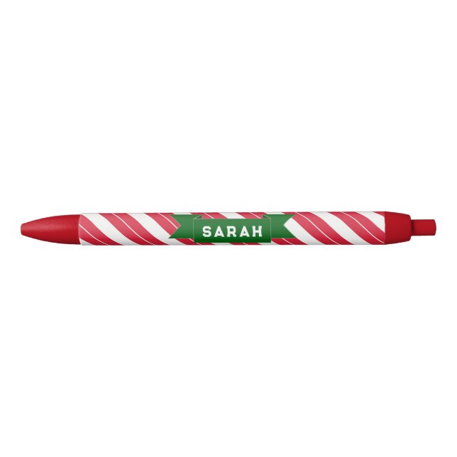 Personalised Christmas Candy Cane Black Ink Pen (Front)
