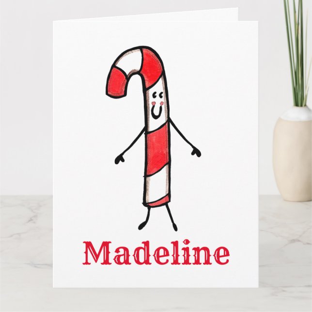 Personalised Christmas Candy Cane Card (Front)
