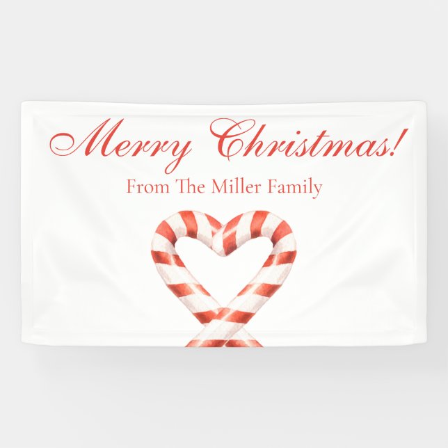 Personalised Christmas Candy Cane Heart  Banner (Horizontal)
