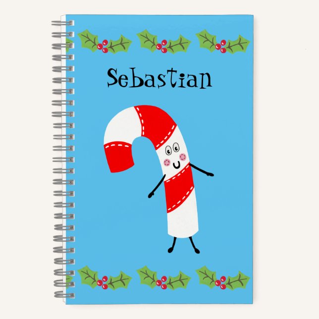 Personalised Christmas Candy Cane Notebook (Front)