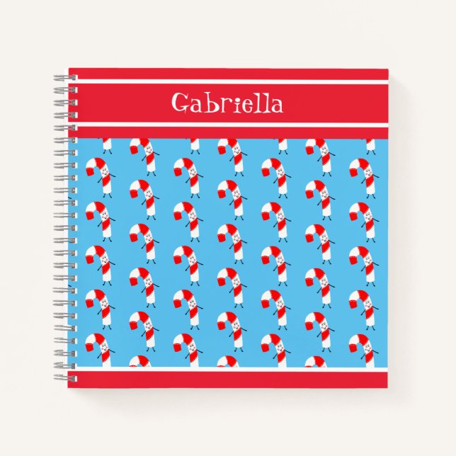 Personalised Christmas Candy Cane Notebook (Front)