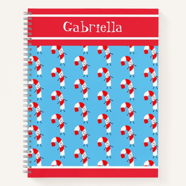 Personalised Christmas Candy Cane Notebook (Front)