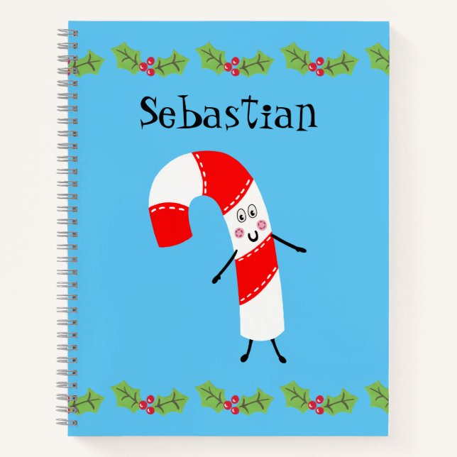 Personalised Christmas Candy Cane Notebook (Front)