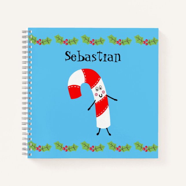 Personalised Christmas Candy Cane Notebook (Front)