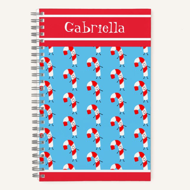 Personalised Christmas Candy Cane Notebook (Front)