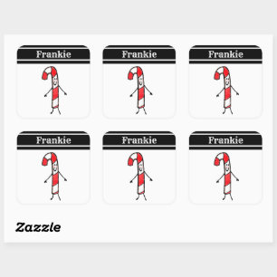Personalised Christmas Candy Cane Square Sticker