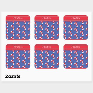 Personalised Christmas Candy Cane Square Sticker