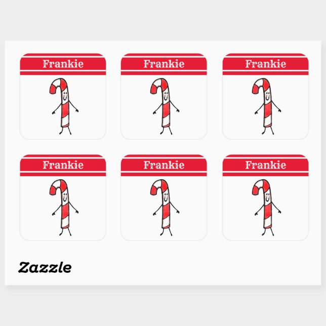 Personalised Christmas Candy Cane Square Sticker (Sheet)