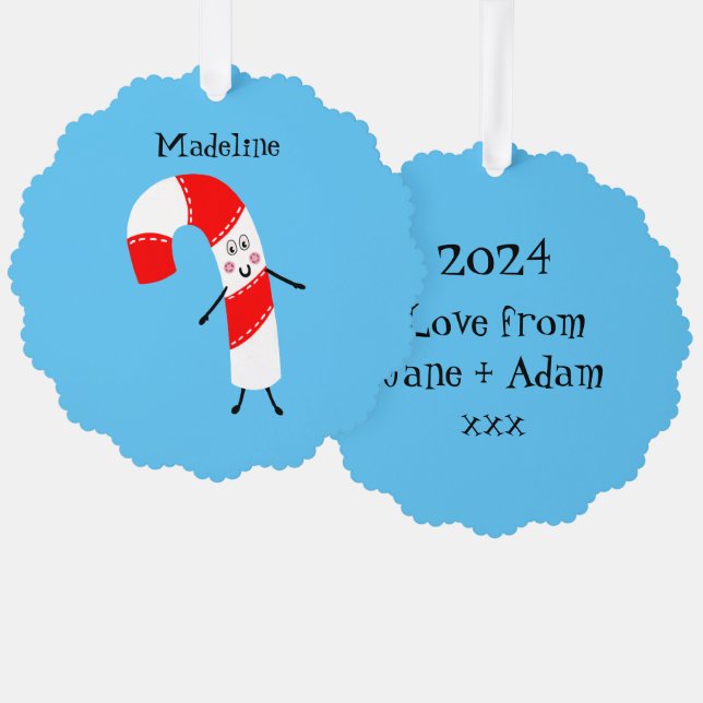 Personalised Christmas Candy Cane Tree Decoration Card (Front/Back)