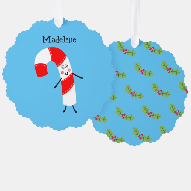 Personalised Christmas Candy Cane Tree Decoration Card (Front/Back)