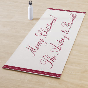 Personalised Christmas Candy cane White Burgundy Yoga Mat