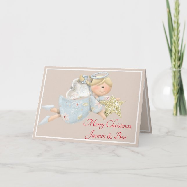 Personalised Christmas Card - Angel Glitter Star (Front)