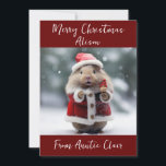 Personalised Christmas Card Santa Hamster<br><div class="desc">Experience the holiday magic with a Personalised Santa Hamster Christmas Card! This charming card features a cheerful hamster in a Santa suit, spreading joy to [Recipient's Name]. Make it uniquely yours by adding warm wishes from [Sender's Name]. May your holidays be filled with laughter and the delight of personalised festivities!...</div>