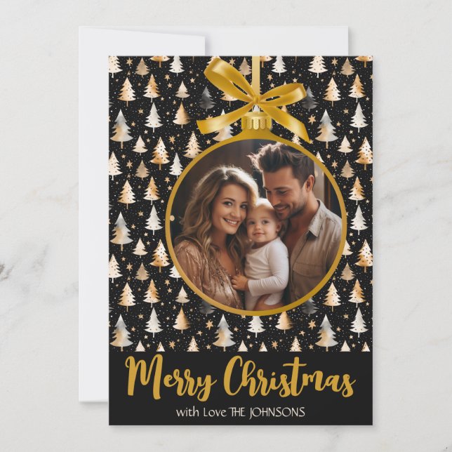 Personalised Christmas Card with Golden Ornament (Front)
