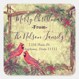 Personalised Christmas cardinals Square Sticker