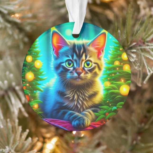 Personalised Christmas Cat and Christmas Trees Ornament (Tree)