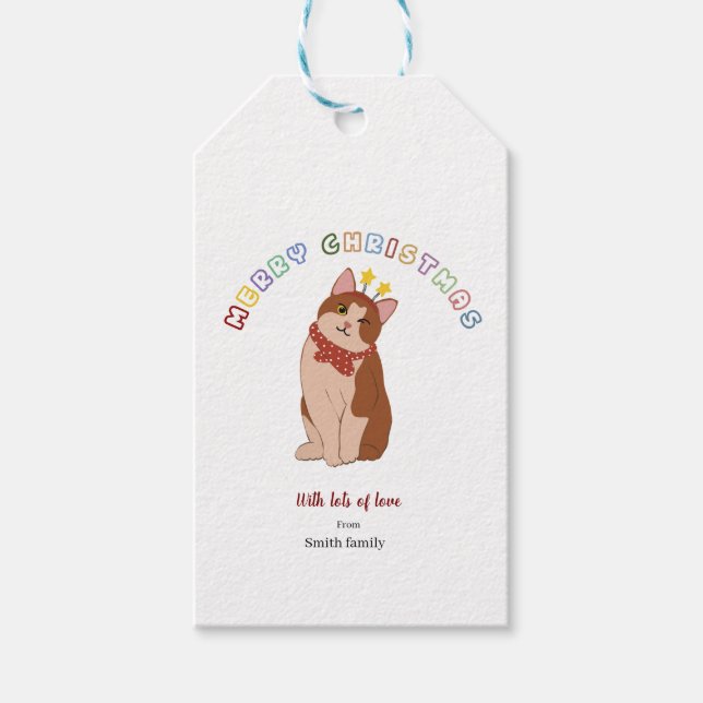 Personalised Christmas cat  Gift Tags (Front)
