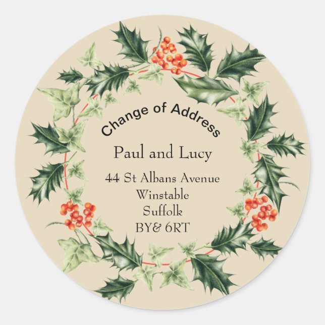 Personalised Christmas Change of Address Classic Round Sticker (Front)