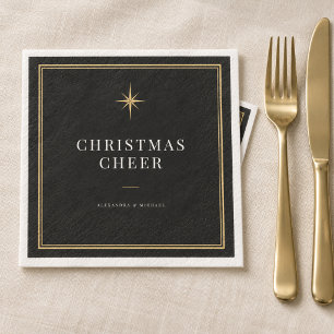 Personalised Christmas Cheer Emerald Black & Gold Napkin