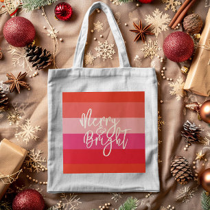 Personalised Christmas Cheer Red Stripes Holiday Tote Bag