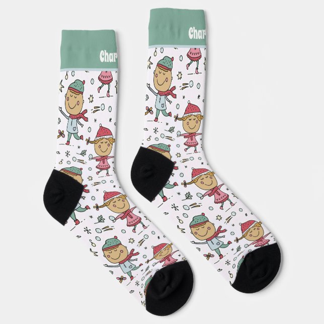Personalised Christmas Children in Snow Pattern Socks (Right)