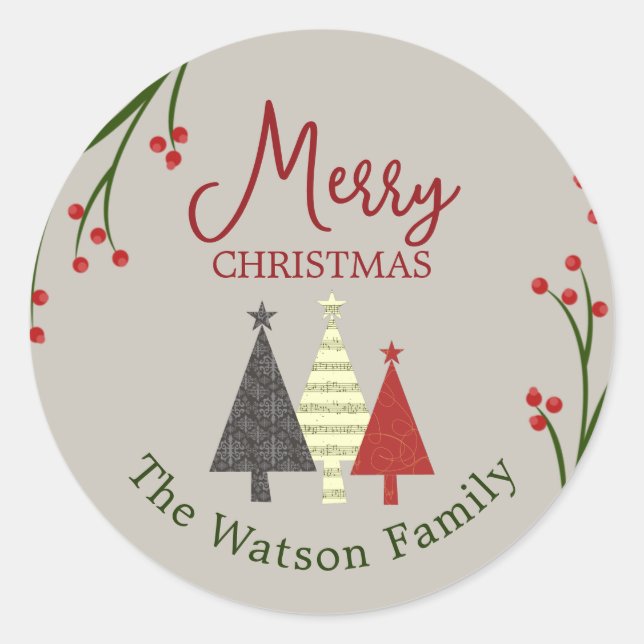 Personalised Christmas Classic Round Sticker (Front)
