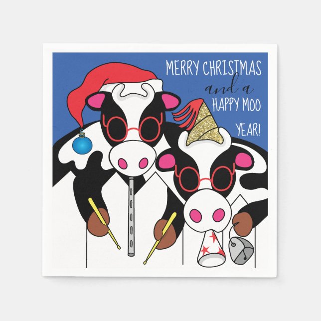 Personalised Christmas Cocktail Napkins "Cows" (Front)