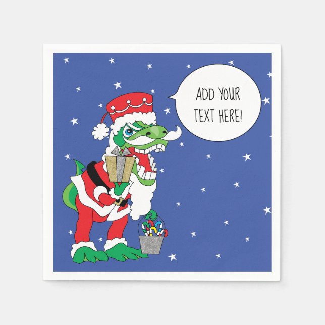 Personalised Christmas Cocktail Napkins Dino Santa (Front)